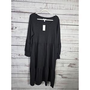 Canyon Retreat dark Gray Tiered Midi Dress NWT long sleeve smocked 1X